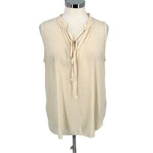Margaret O'Leary Ruffle Collar Tie Neck Sleeveless Blouse Ivory Cream Size Small